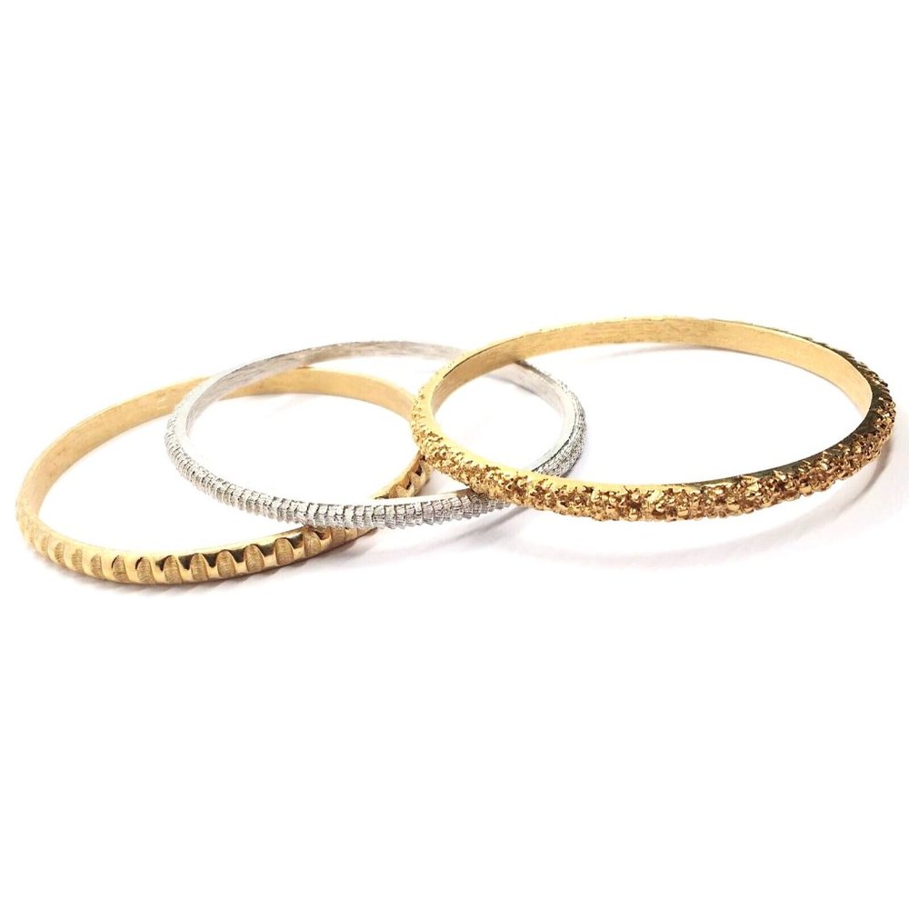Lovely Vintage Crown Trifari Gold & Silver Tone Textured Bangle Bracelets